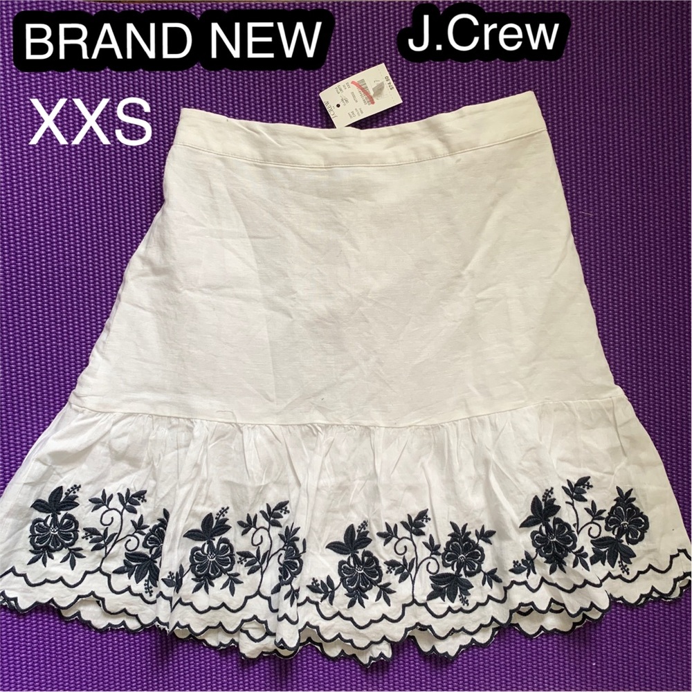 NEW J.Crew Women linen embroidered skirt, white - size XXS